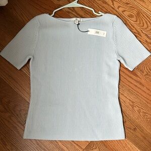 Light Blue Fitted Short Sleeve Top with Textured Knit